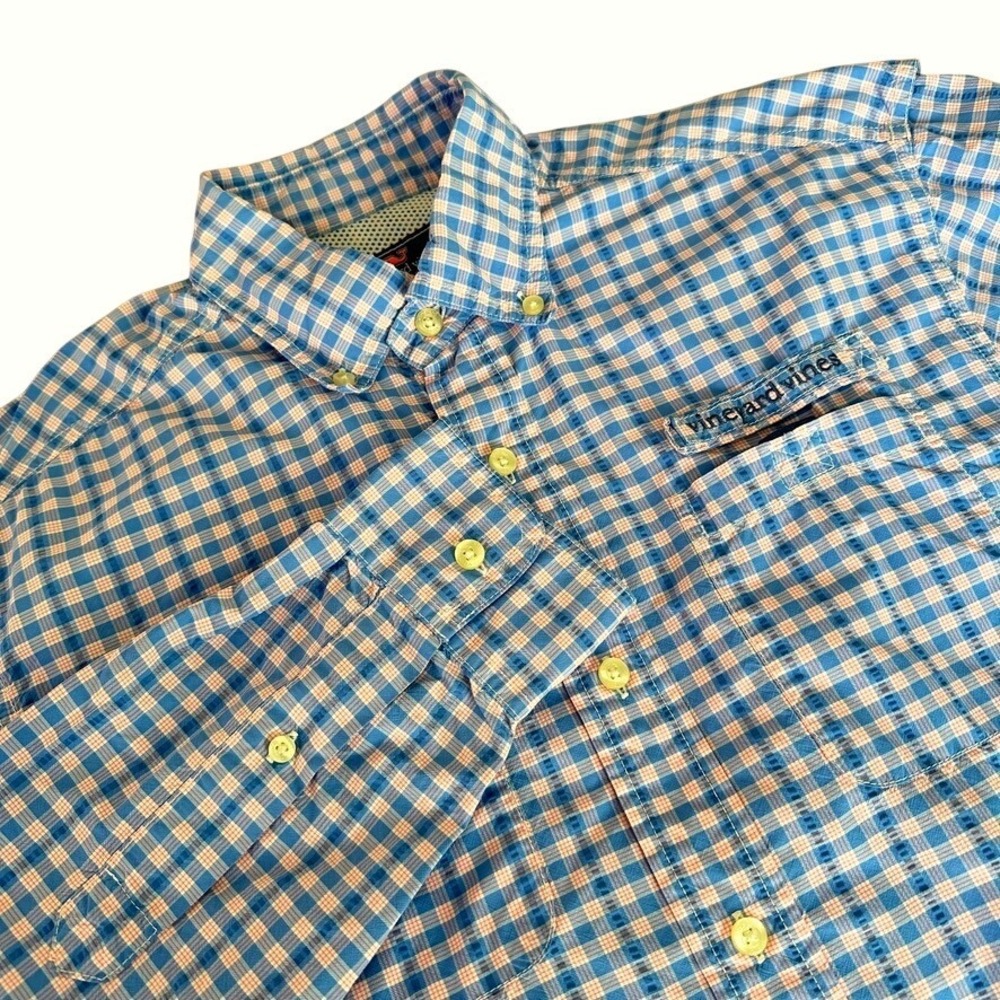 Vineyard Vines Mens Harbor Performance Button Down Shirt Gingham Plaid Fishing